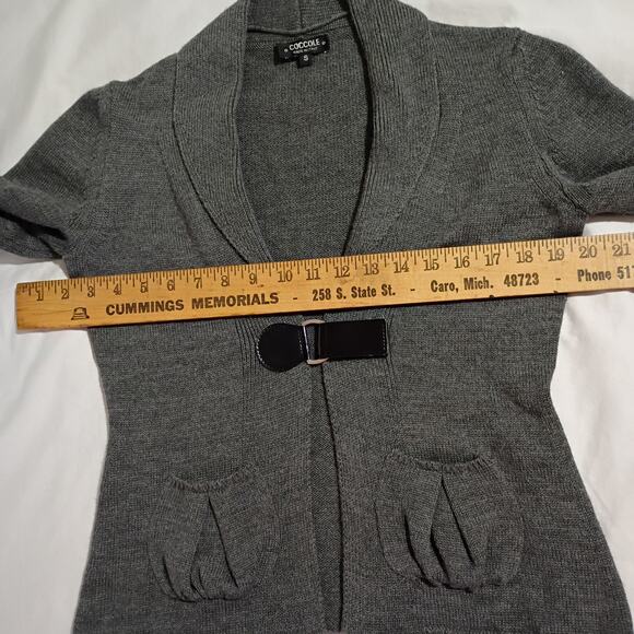 Merino Wool Small Italian Cardigan Coccole Grey Buckle Closure Pockets High-End - Picture 10 of 14